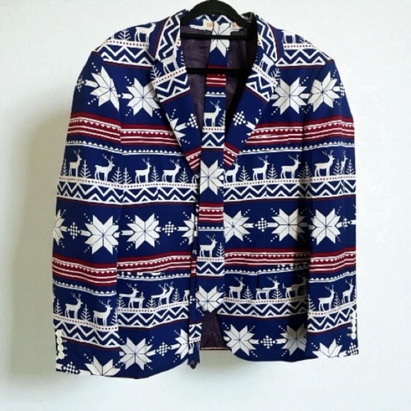 OppoSuits Rudolph Deer Snowflake Blazer Jacket Pants Tie Christmas Suit Set 44 - Picture 2 of 5